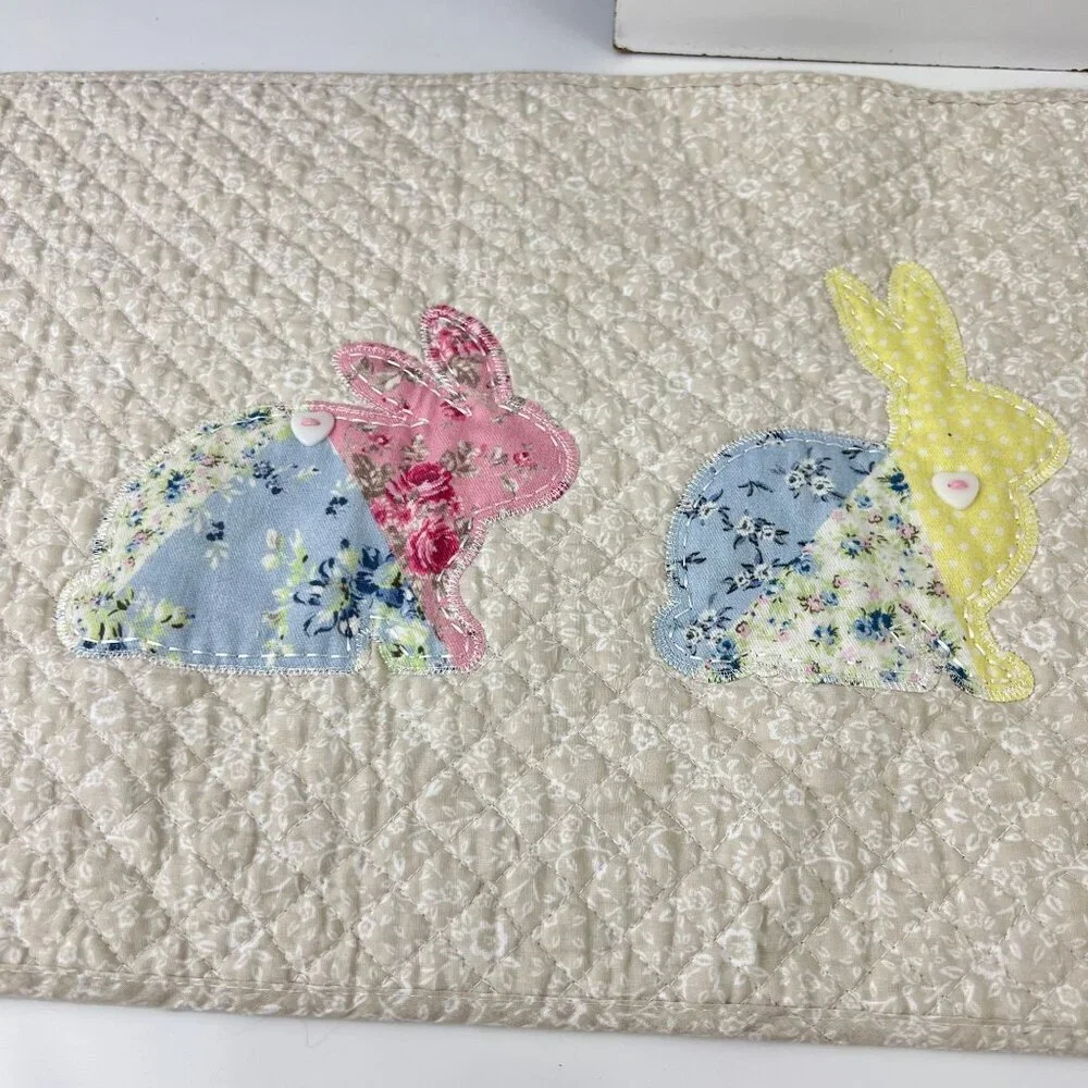 Shabby Chic Quilted Table Runner‎ With Bunny Appliqués 14